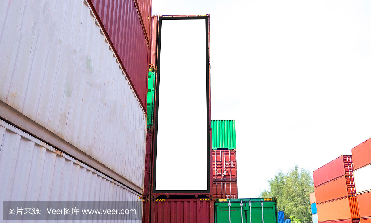 集装箱运输为物流进出口业务和工业。空白空白的文字和图像